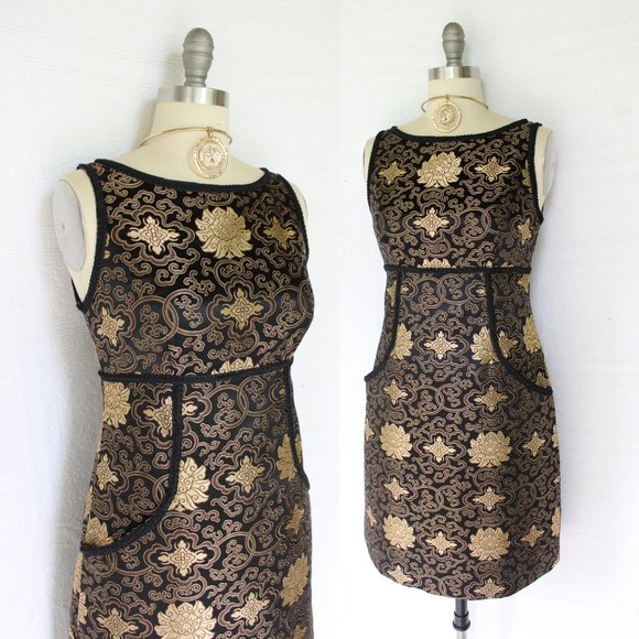 Steven Stolman Dresses & Skirts - Steven Stolman silk brocade Cheongsam mod vintage jackie O gold black dress